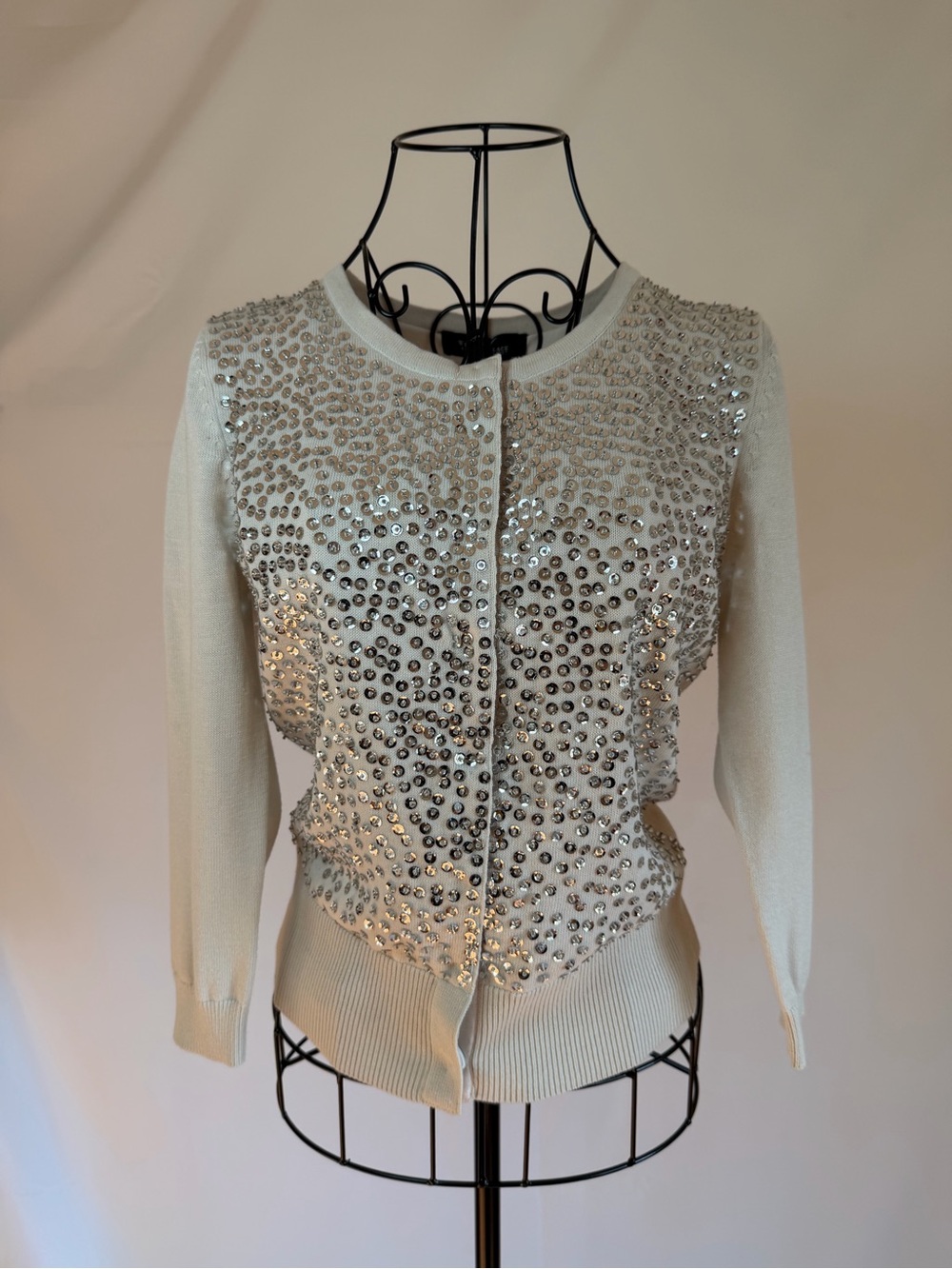 White House Black Market Ivory Crystal-Embellished Cardigan Jacket